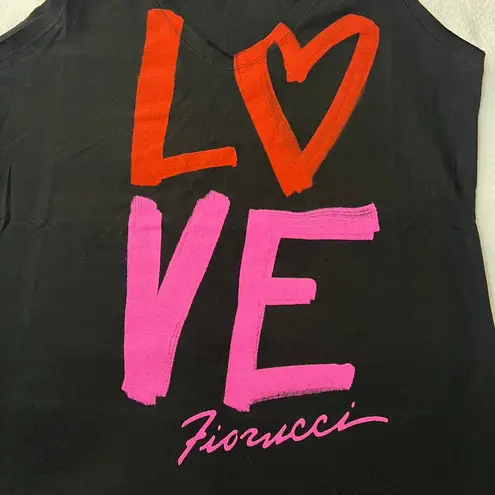 Fiorucci SMALL Love Heart Graphic Tank Top V Neck Raw Strap Shirt