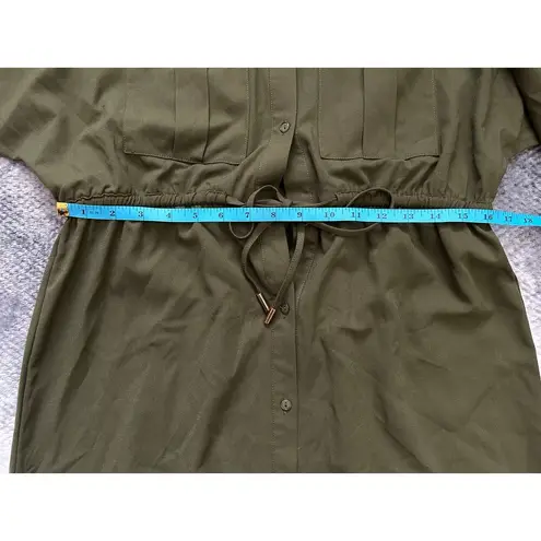 Bishop and Young Safari Olive Green Puff Sleeve Button Up Midi Dress - Small NWT