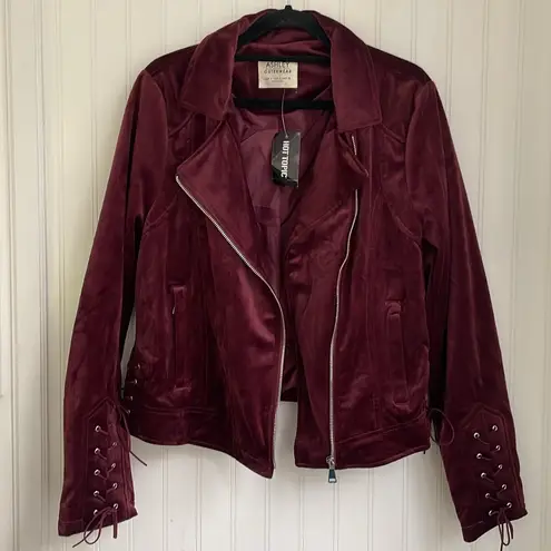 Ashley by 26 International NWT Hot Topic Plum Velvet Moto Jacket Lace Up Size L