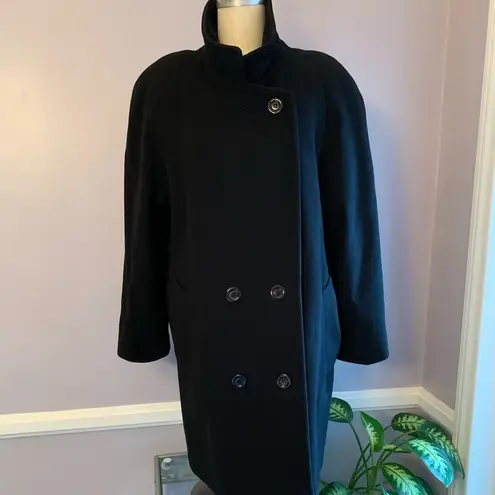Vintage black wool Dumas double breasted coat with shoulder pads Size 10