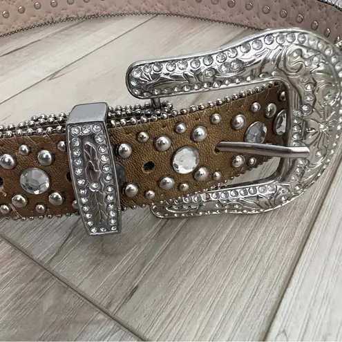 ANOTHER LINE Inc rhinestone studded leather Western BELT Size M cowgirl Silver