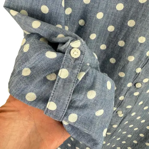 Tommy Hilfiger  Blue Long Roll Tab Sleeve Collared Button Up White Polka Dots M