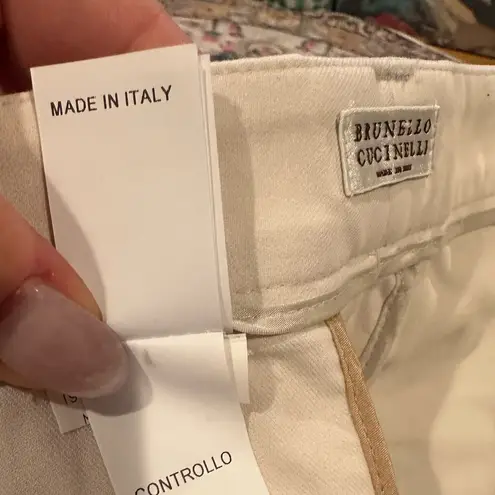 Brunello Cucinelli Womens Tan Embellished Pockets Chinos Size 4