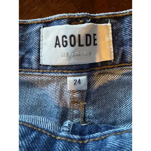 AGOLDE  Shorts Women 24 Blue Denim Parker Distressed Cutoff Jean Streetwear‎