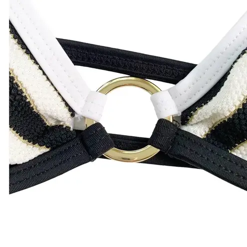 River Island Black Stripe Soft Triangle Bikini Top Strappy Back Size 4 NWT