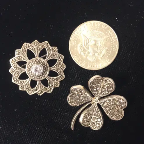 Vintage Pave Silvery Brooches Silver