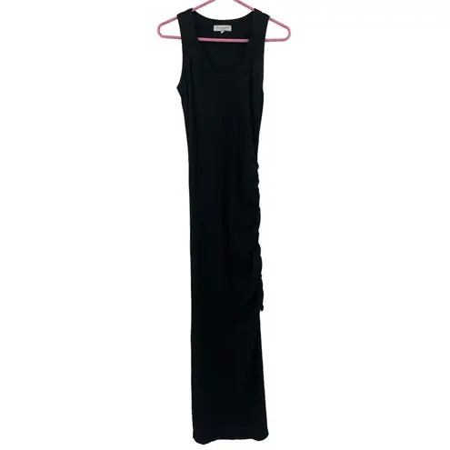 Michael Stars NEW Marine Dress Size Small Black Ribbed Ruched Tie Maxi Bodycon