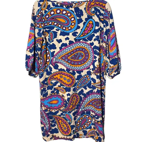 Glam Dress Womens Large Shift Paisley Print 3/4 Sleeve V-Neck Colorful Pullover