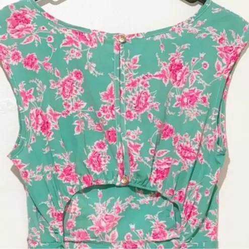 Black Bead turquoise floral dress back cutout