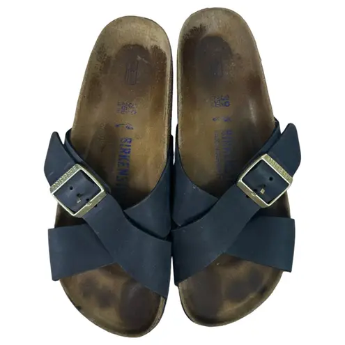 Birkenstock  Sienna Navy Blue Leather Slides Sandals Size EU 39 US 8-8.5 Narrow