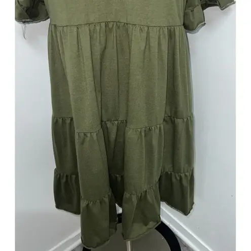 SheIn  Dress Women Medium Army Green Short Sleeve Babydoll Tiered Pullover Cotton