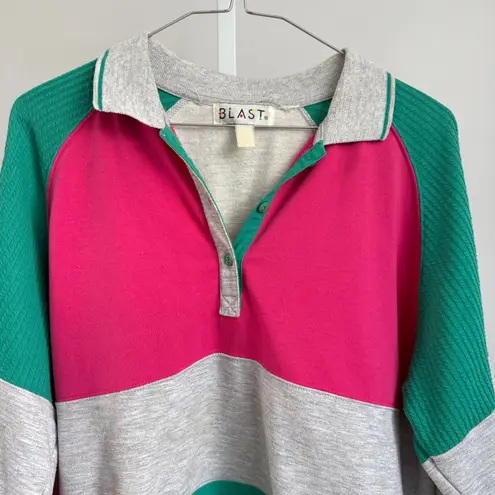 Vintage BLAST Color Block Sweatshirt Long Sleeve Pullover Casual Top Pink Size L