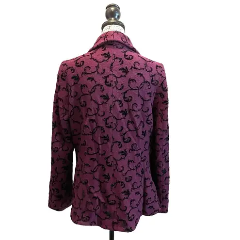 Pendleton Wool Blazer Jacket Boucle Purple Black velvet Size Large Fleur dis Lis