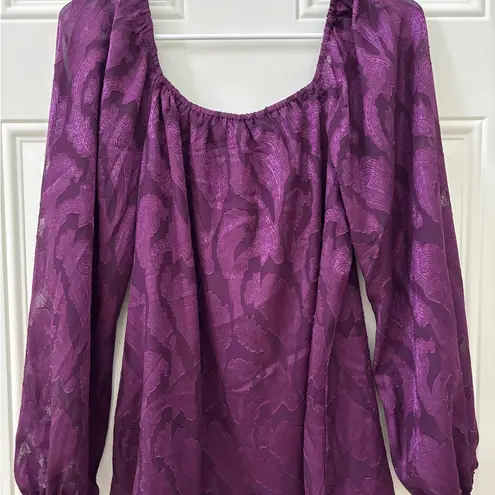 Mason & Belle NWOT Stitch Fix Purple Blouse Size M Long Puff Sleeve Sheen Lined