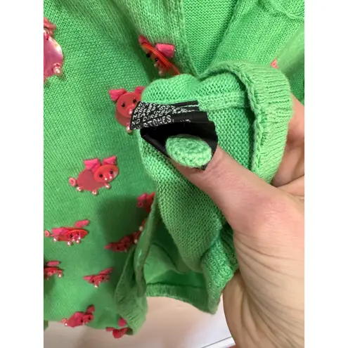 Michael Simon Pig Applique Green Cardigan Sz L Size L