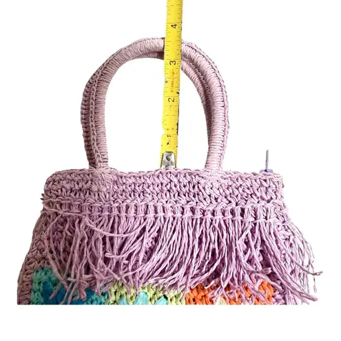 Children's Place Raffia Crochet HANDBAG PURSE Girls Flower Double Sided 6.5x4.5” Purple