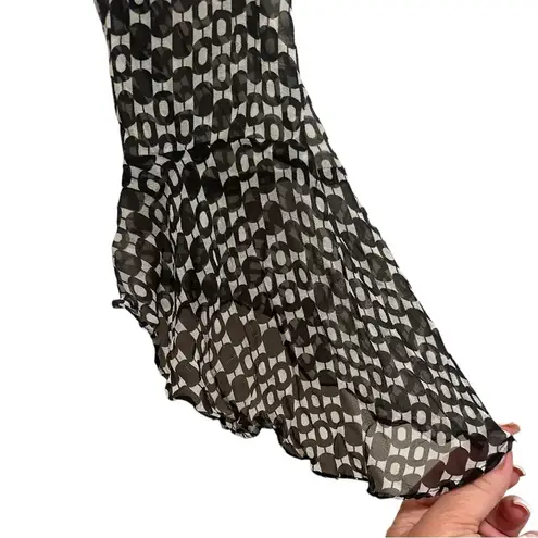 Anne Carson SILK VNECK BLACK WHITE SEQUINED LINED FLUTTER BELL SLEEVE BLOUSE TOP