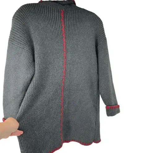 Forenza Vintage Gray Red Large Seams Heavy Open Cardigan