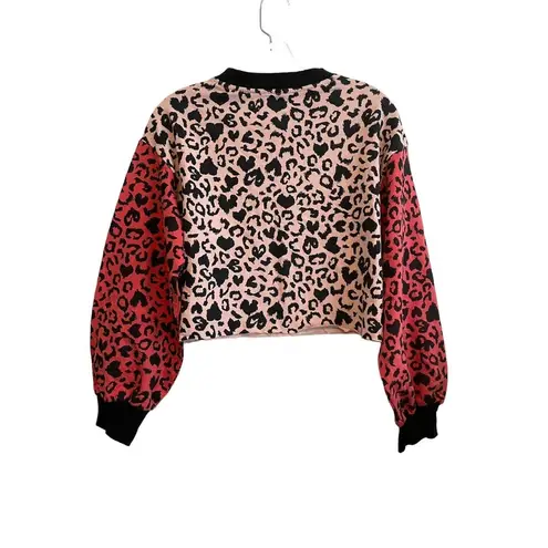Beach Riot Ava Love Leopard Sweatshirt Cropped Women Size Medium Pink Colorblock
