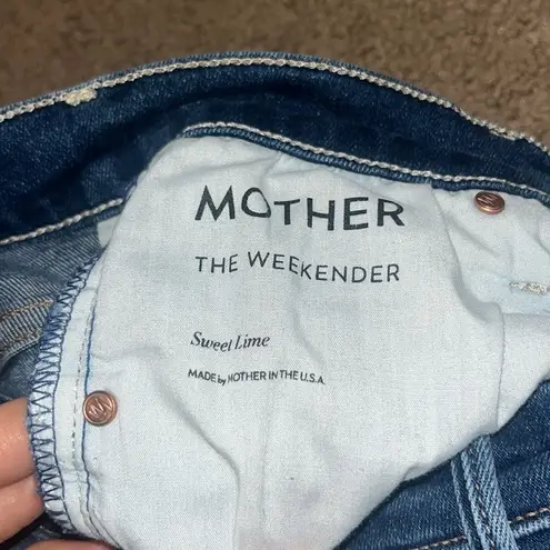 MOTHER Weekender Mid Rise Flare Jeans Sweet Lime 25 Blue