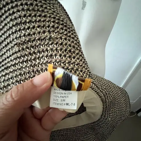 Vivian brown and tan weave wide brim floppy oversized sun hat with tie S/m Black