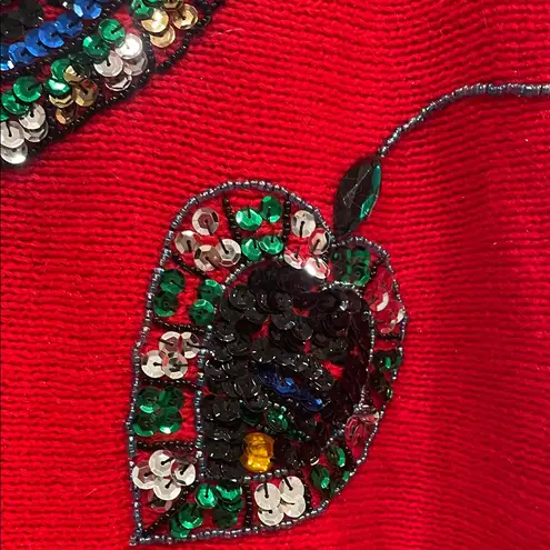 Red Sequin Heart Sweater vintage acrylic looks great Size M