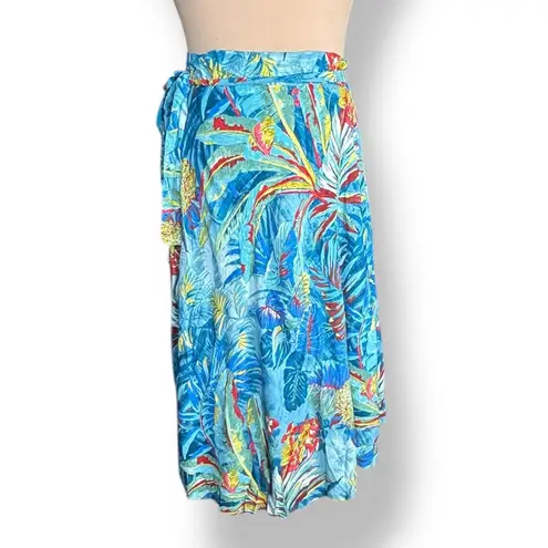Jams World Kamuela Wrap Skirt Tropical Print Crinkle Rayon Blue Red Green XL