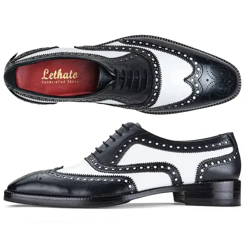 Lethato Black and White Leather Spectator Wingtip Oxford Shoes Size 9