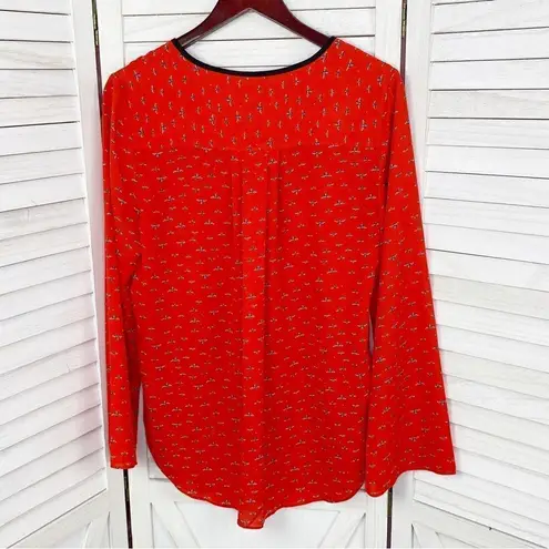 Libby Edelman Bumble Bee Blouse Red Black Medium Long Bell Sleeve