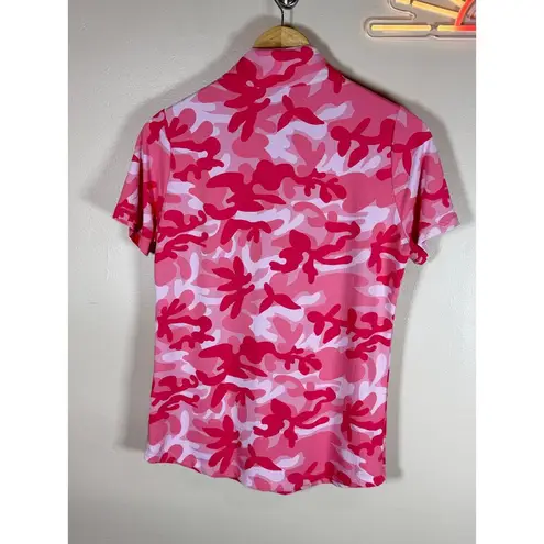 IBKUL Ladies CAMO PINK Short Sleeve Mock Golf Shirt UPF 50 Breathable 3/4 Zip S