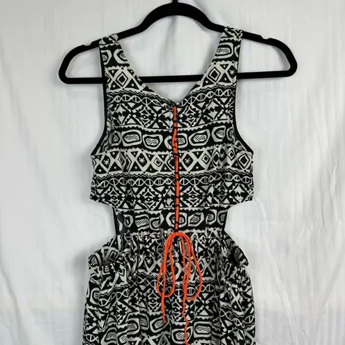 Fire Los Angeles Tribal/Aztec Maxi Dress Size Medium Side Cutouts Drawstring Tie