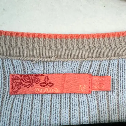 prAna Branagan Pink & Blue Color-Block Striped Cre Sweater Organic Cotton Medium