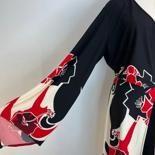 Ashley Stewart Romper Maxi Kimono Style Dress Printed Black