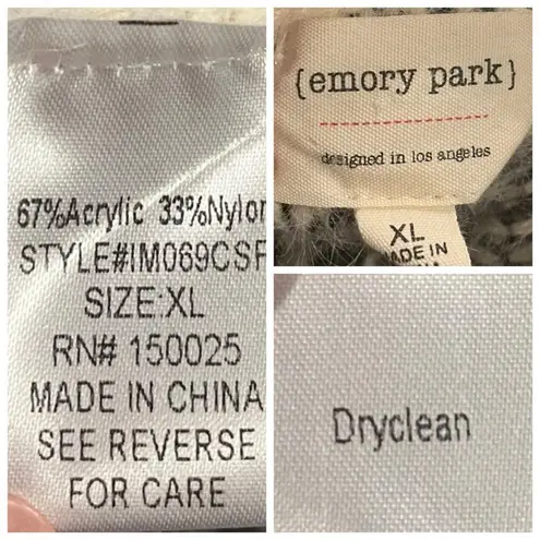 Emory park  Long Fringe Cardigan Sweater Open Front Cream Gray Boho Women’s Large