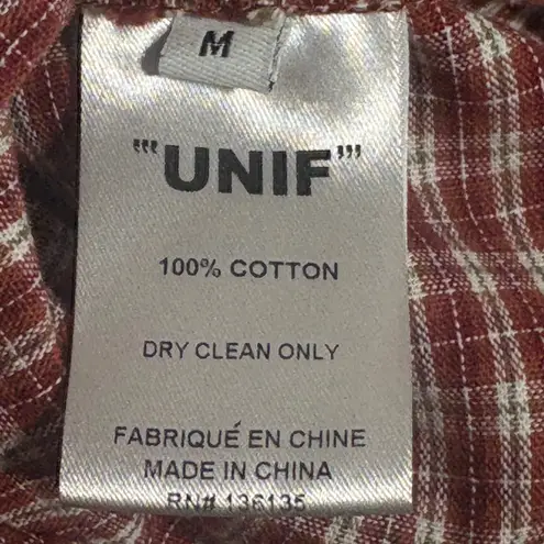 Unif Plaid Cotton Mini Dress Burgundy Beige Check Spaghetti Strap Medium