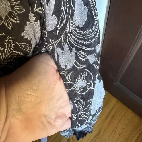 BANJANAN | Black Floral Smocked Bodice Curved Hem Tassle Dress | Sz XS