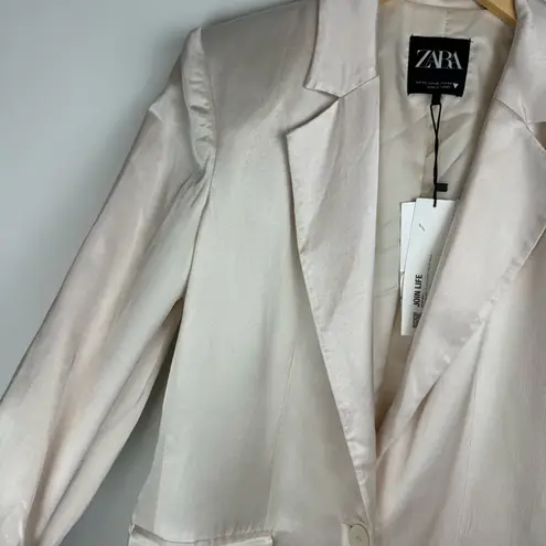 ZARA NWT  Satin Ruched Blazer Jacket Sz XS Champagne Ivory Blogger Fav