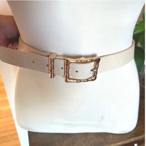 J McLaughlin Women M Felice Metal Bamboo Leather Belt Bone Solid Gold Size M