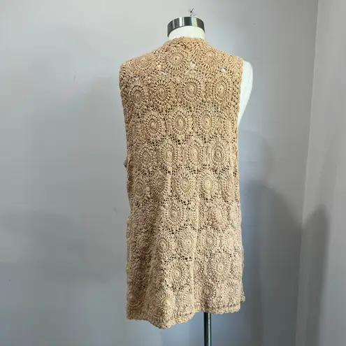 April Cornell Vintage Crochet Vest Beige 100% Cotton Sz Large