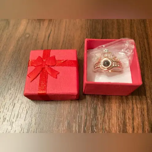 2 in one Rhinestone Crown Ring I Love You 100 Languages Projection open Ring new