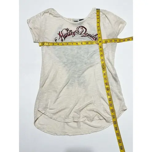Harley Davidson Women's Love To Role Heart Crown Print T Shirt Beige Size Small White