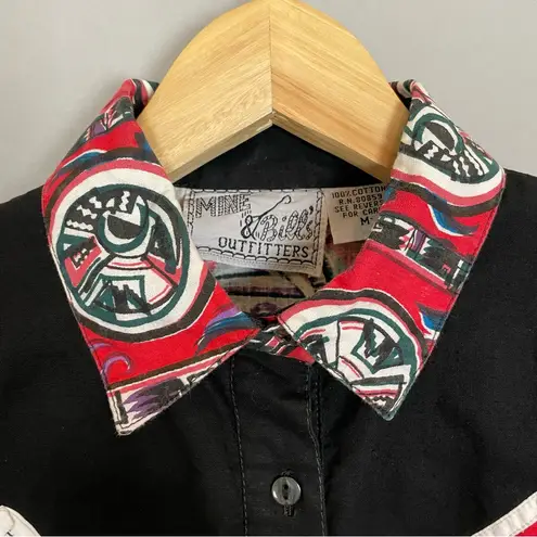 Vintage Western Shirt Women Southwestern Print Red Black Medium Cowgirl 1990s