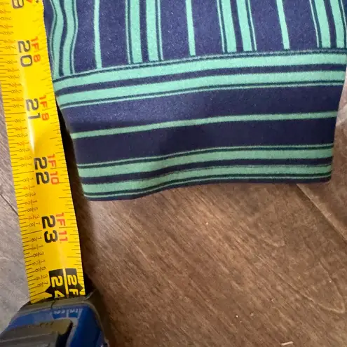 Susan Graver Navy Green Stripe Button Front Blouse LP Collared Stretch Top