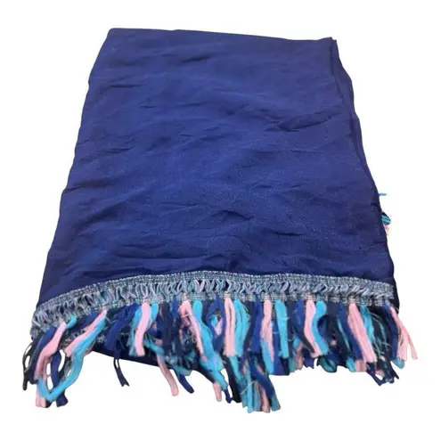 Becca By Rebecca Virtue Blue Fringe Sarong One Size Beach Coverup Swim Resort