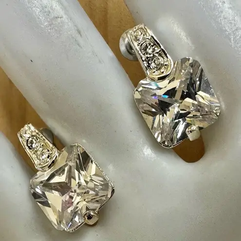 Sparkly CZ Cushion Cut Drop Earrings Silver