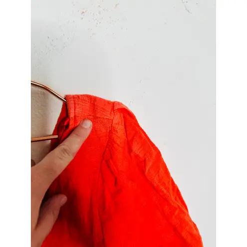 LOVE WHIT BY WHITNEY PORT Red Puff Sleeve Square Neckline Front Button Crop L Size L