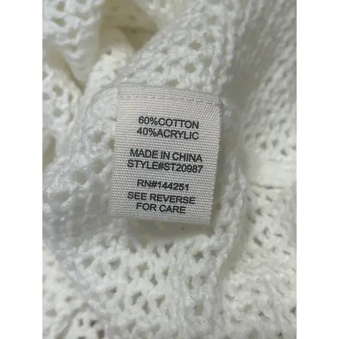 NEW Moon & Madison White Short Sleeve Henley Open Knit Sweater Crop Top Size XL