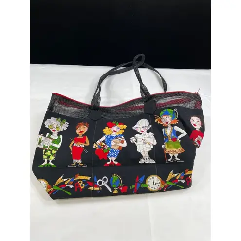 Colorful Womens Large Mesh Tote Bag SKU 7552 Black