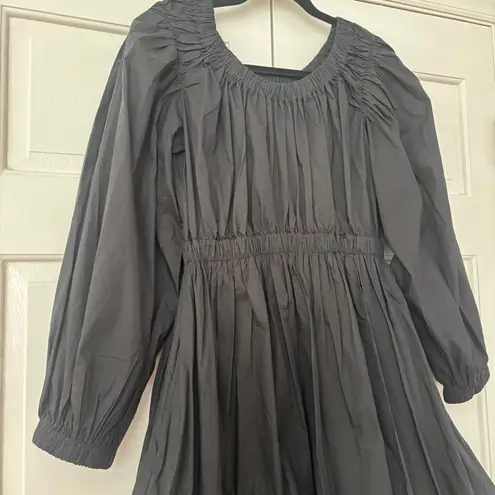 Ulla Johnson Black Martine Mini Dress Noir Bubble Hem Long Sleeve Bateau Size 0