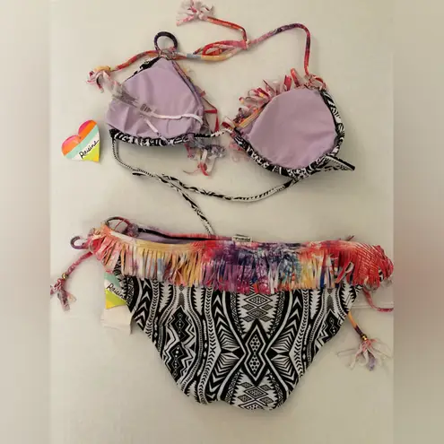 Raisin's 🌞NWT Aztec Print Padded Bra Top & Watercolor Bikini w/ Fringe A